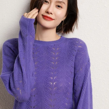 100% צמר טהור נשים סוודר חדש O-צוואר לסרוג סוודר עם שרוולים ארוכים לנשים רך סלים קוריאני של נשים העליון