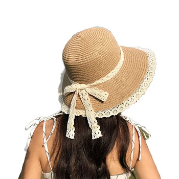 2021 הקיץ של נשים שמש כובע תחרה, סרט לנשימה כובע דלי כובע קרם הגנה מגן מתקפל תיירות חוף כובע חג Gorra Mujer