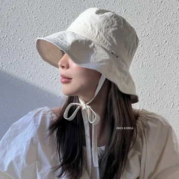 2023 האביב והקיץ קוריאנית תוספות תחרה למעלה דלי כובע נשים ההגירה בלוגר אור Windproof חבל שמשיה דייג הכובע