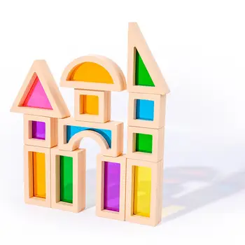 25Pcs אבני בניין עץ קשת רחובות מונטסורי צעצועים צבע צורה למידה הורה ילד המשחק
