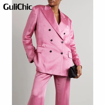 4.3 GuliChic אופנה טמפרמנט כפול בעלות רפידות הכתף מזדמן נוח בלייזר נשים.