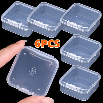 6Pcs ריבוע פלסטיק קופסא לאחסון תכשיטים מיכל שקוף ריבוע תיק ארגונית אריזה עבור תכשיטי חרוזים עגילים
