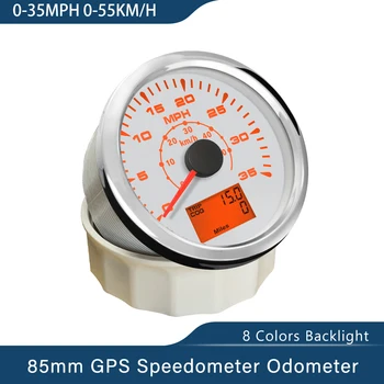 85mm אוניברסלית GPS מד מהירות ספידו Velometer 35MPH ל 80 מייל לשעה 160MP 200 מייל / שעה מד מרחק מרחק 8 צבעים תאורה אחורית