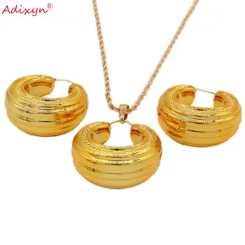 Adixyn סיבוב עגילים/תליון/שרשרת זהב צבע תכשיטים להגדיר עבור נשים מתנות N031913a