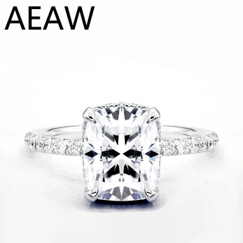 AEAW Moissanite הטבעת מרכז 4ct 8X10MM FG צבע Moissanite יהלום 14K 585 זהב לבן טבעת אירוסין עבור נשים מתנה.