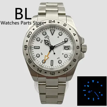 BLIGER 40mm NH34A GMT השעון עבור גברים לבן חיוג כתום GMT יד כחול\ירוק זוהר ספיר זכוכית אויסטר יובל צמיד תאריך