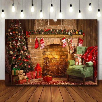 Bonvvie חג המולד רקע אח לבנים, עץ חג המולד מתנות לילדים התינוק המשפחה DIY עיצוב צילום רקע Photocall