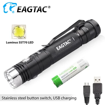 EAGTAC DX3L MKII נטענת USB פנס LED SST70 3100lm סופר מבריק כוח הבנק 18650 3400mAh כלול