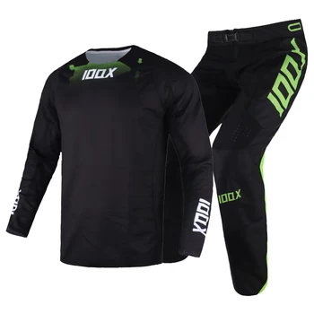 IOQX למקצוענים 360 MX מירוץ טרקטורונים ג ' רזי, מכנסיים משולבת מוטוקרוס אופנוע אופניים הרים שחורים/ירוקים ערכות Offroad הציוד להגדיר