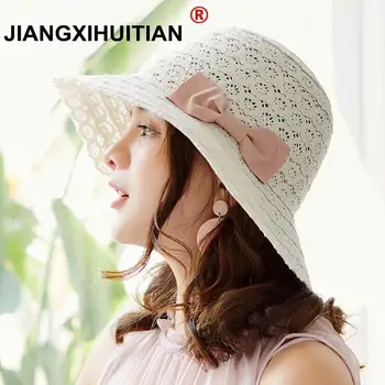 jiangxihuitian 2018 חדש בקיץ כובעים לנשים עיצוב אופנה נשים קשת חוף השמש כובע מתקפל שוליים כובע קש
