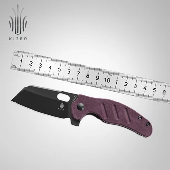Kizer סכין טקטי C01C מיני V3488A5 אדום חדש Richlite לטפל עבור 4v להב פלדה קמפינג סכין נשלפת עם פליפר טאב