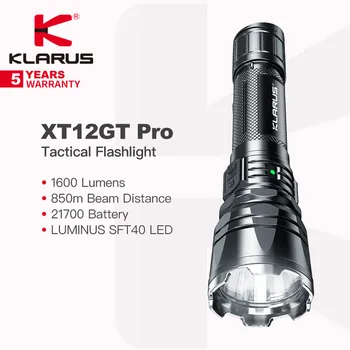 Klarus XT12GT Pro ביצועים גבוהים פנס טקטי עם בולט לוח,1600 לומן 850m זמן לזרוק לציד,21700 סוללה