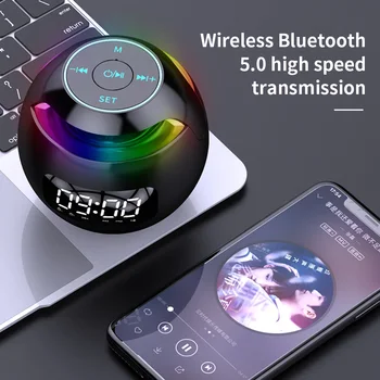 LED דיגיטלי שעון מעורר Bluetooth 5.0 רמקול נגן מוסיקה אלחוטית תחום צורת שעון רמקול רמקול עם פונקצית FM