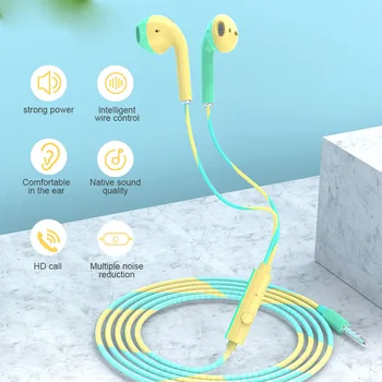 Macaron Wired אוזניות חוט מבוקרת בתוך האוזן טלפון נייד אוזניות Universal ספורט משחקים אוזניות