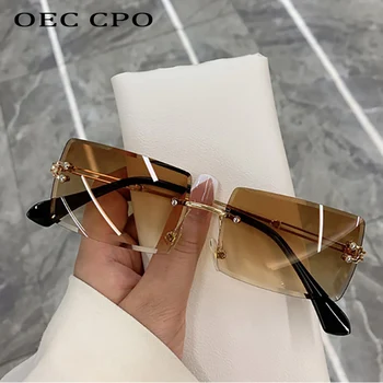 OEC CPO אופנה פופולרי ללא שפה מלבן משקפי שמש נשים גברים גוונים סגסוגת משקפיים UV400 O264