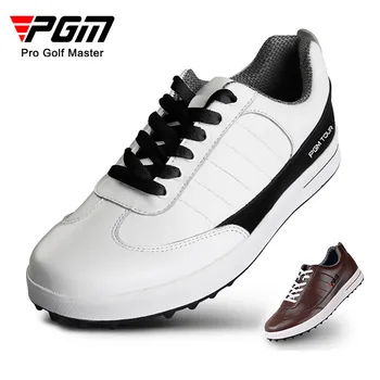 PGM עור אמיתי Spikeless גולף נעלי גברים עמיד למים לנשימה להחליק עמיד ספורט נעלי ספורט חיצונית גולף מאמנים XZ037