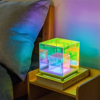 RGB קוביית 3D אקריליק USB לטעינה בלילה אור עיצוב יצירתי מנורת LED לקישוט השולחן תאורה לבית-סלון בר מועדון