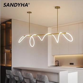 SANDYHA יצירתי רך דבק LED אור תליון מודרני זהב פשטות נברשת עבור שולחן מטבח, חדר אוכל מקורה עיצוב המנורה