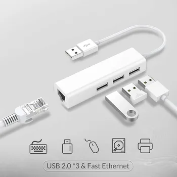 USB Ethernet 3 יציאת USB HUB 2.0 RJ45 Lan כרטיס רשת USB מתאם Ethernet Mac, iOS, אנדרואיד, PC RTL8152 USB HUB 2.0