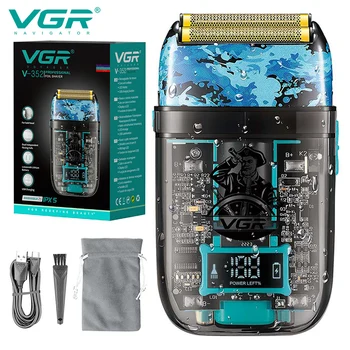 VGR שיער גוזם מכונת גילוח חשמלית רדיד זקן גוזם מקצועי קירח גילוח עמיד למים נטענת גילוח עבור גברים V-352