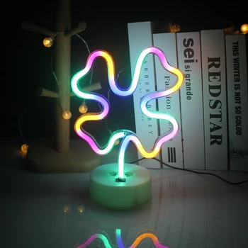 Wanxing Led שולחן שלט ניאון צבעוני ארבעה עלים-עיצוב USB סוללה אור ניאון עבור חג המולד ההולדת חנות מתנות Kawaii עיצוב חדר