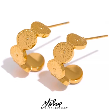 Yhpup מעודן פלדת אל-חלד להכתים חינם אופנתי פרח קטן חישוק עגילים זהב צבע יומי קסם שיק תכשיטים Aretes