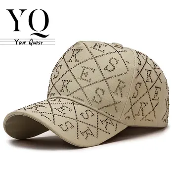 YQ 2023 חדשה ארבע העונות יהלום משובץ מכתבי בייסבול כובע אופנה נוצץ ריינסטון ברווז הלשון כובע 골프 מגן кепка женская