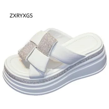 ZXRYXGS 2023 פופולרי ריינסטון עור פרה נעלי אופנה סנדלי נשים להאריך ימים יותר אלגנטי נעלי פלטפורמת טריז להגדיל את הנעל.