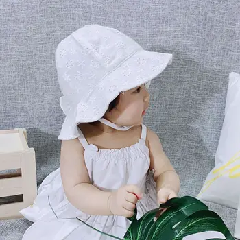 אביב קיץ קרם הגנה כובע חיצוני בנות תינוק כובע תחרה Bowknot דלי כובע תינוק כובע השמש ילדים פנמה כובע תינוק כובע שמש