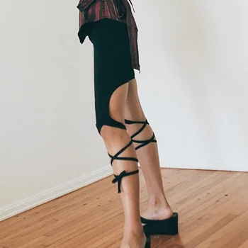אופנה 2022 חדש בסגנון הברך אורך רצועה סקסית מזדמנים גבוה מכנסיים מותן ייחודי חותלות שחור סגול מקרית סקסי נשי מכנסיים