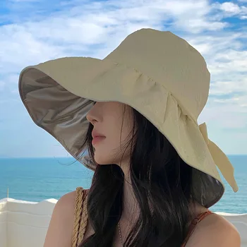 אופנה דלי כובע לנשים הקיץ UV שוליים רחבים להגנה קשתות שמש כובעים מתקפלים חיצונית חוף פנמה כובע ילדה קרם הגנה כמוסות