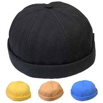 אופנה נשים צבע מוצק Brimless כובע כותנה כיפה הנמל דוקר כובע לגברים מתכוונן התגלגל השרוול ביני כובע דלעת הכובע