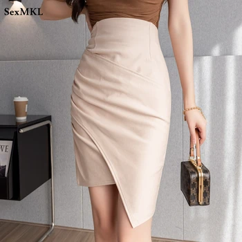 אלגנטי המשרד קיץ, חצאיות נשים 2023 קוריאני אופנה בגדים אלסטי גבוהה המותניים Faldas Largas Slim סקסי Bodycon חצאית שחורה