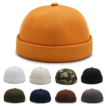 בציר גברים קיץ כותנה Brimless Skullies כובע צבע מוצק רחוב נייד דוקר כובעים רב תכליתי ביני כובע היפ הופ כובעים