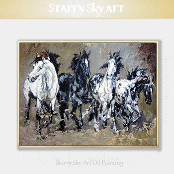 החדשים אמן יד-צבוע באיכות גבוהה מופשט סוסים, ציור שמן על בד אמנות 4 סוסים, ציור שמן על אמנות קיר