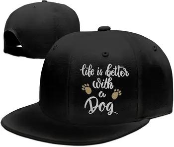 החיים טובים יותר עם כלב Snapback כובע שטוח ביל כובע לגברים נשים מתכוונן כובע בייסבול כובע לנשים גברים מבוגרים יוניסקס מזדמן