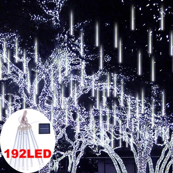 השמש מטאורים חג המולד נופל גשם אורות חיצונית 8 צינורות 192 LED עמיד למים גן אור מסיבה עץ חג מולד קישוט