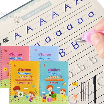 חדש 4Books מונטסורי צרפתית 3D Copybook שקע לשימוש חוזר קליגרפיה ספר הקסמים לתרגל את האנגלית ילדים כתב היד כותב מתנות