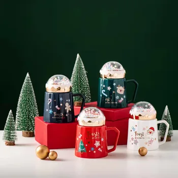 יצירתי כוכב חג המולד ספל קרמיקה ערך גבוה בספל עם מכסה קיבולת גדולה מעשי מים כוס מתנת החג גביע