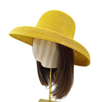 כובע צהוב 2023 חדש הפבורן סגנון של נשים קיפול חוף כובע גדול ברים נסיעות חיצונית כובע השמש шляпа соломенная