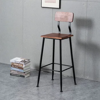 כסאות אוכל מודרניים פשוטים גבוהה כיסאות המטבח ברזל רגל כסאות בר מעץ מלא משענת נגד שרפרפים יציב נושא