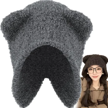 מותק דוב אוזן צמר כובעי נשים סתיו חורף חם מעובה האוזן הגנה כובעים סרוגים מחבל כובעים כובעים כובע פנמה