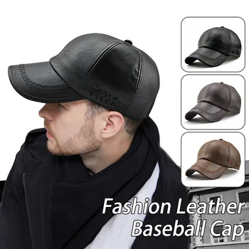 מינימליסטי Mens כובע בייסבול מקרית עור PU כובע אביב חורף חם קטיפה כובע סתיו היפ הופ חיצונית כובע בייסבול