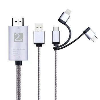 מיקרו-USB TYPE-C ל-HDMI 3 ב-1 2K טלוויזיה HDTV מחבר USB כבל מתאם ניטור Ipad Iphone הטלפון החכם אנדרואיד