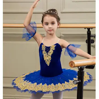 מקצועי פנקייק חצאית בלט שמלה לנערות כחול רויאל בלרינה טול לרקוד תחפושת בלרינה שמלה ילדים Dancewear