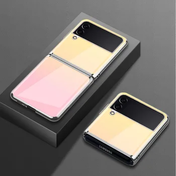 מתאים עבור Samsung Z Flip4 טלפון נייד למקרה Zflip4 Electroplated זכוכית מגן מקרה Galaxy Z Flip4 אנטי-טיפה פיצוץ תיבת