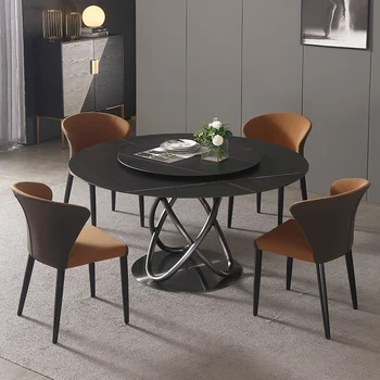 נורדי אור יוקרה רוק לוח שולחן עגול מודרני ביתיים פשוטים השיש העליונה שולחן אוכל, כיסא שילוב רהיטים