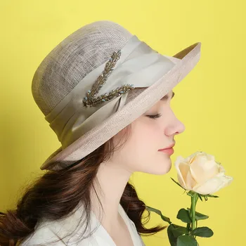 נשים Sunhat אביב קיץ הגנה מפני השמש חוף כובע שמשיה מתולתל קצה אופנה קרם הגנה מגן חדש ליידי אלגנטית פשתן כובע H6676