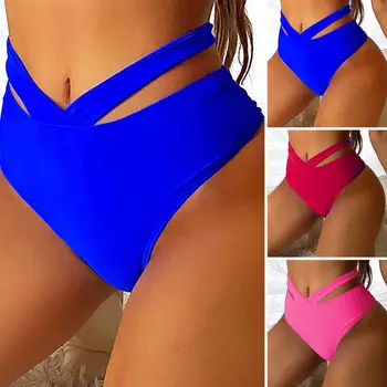 נשים החוף תקצירים חלולה גבוהה המותניים צבע מוצק אלסטי Slim Fit שחייה רך גלישה חוף ביקיני התחתונים ספורט מים Cl