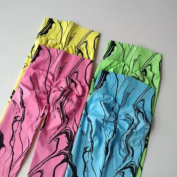 נשים סקסי לדחוף את חותלות חלקה גבוהה המותניים אלסטי כושר מודפסים חותלות עניבה-צבע אימון חותלות נקבה Joggings
